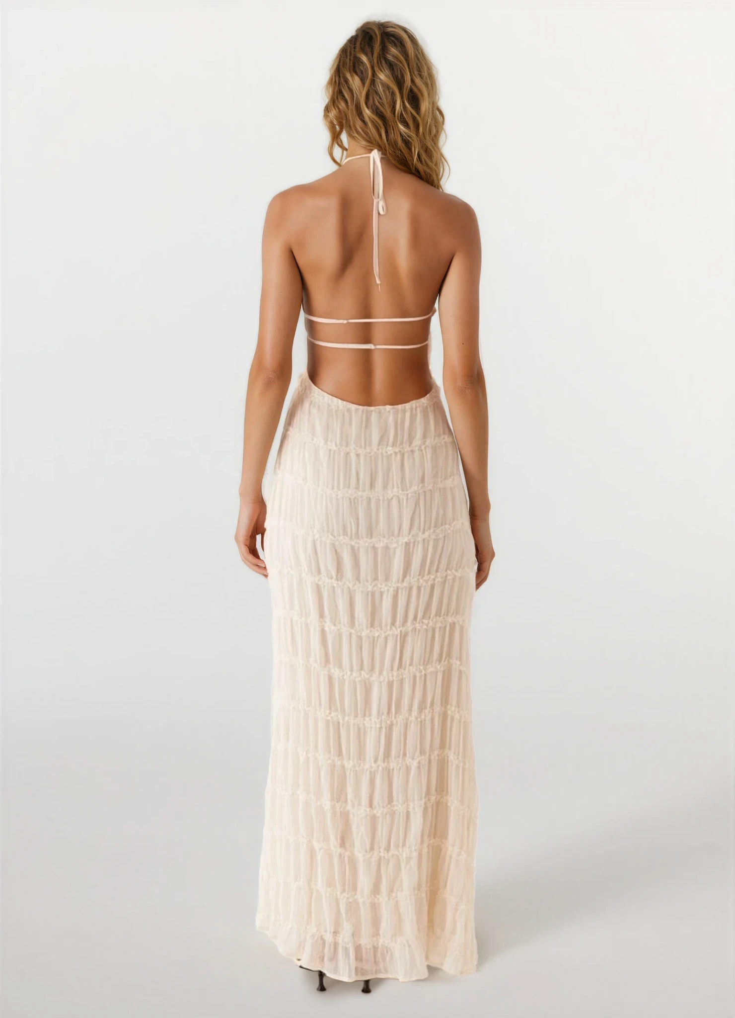 Women's Backless Sculpted Texture Maxi Summer Dress
