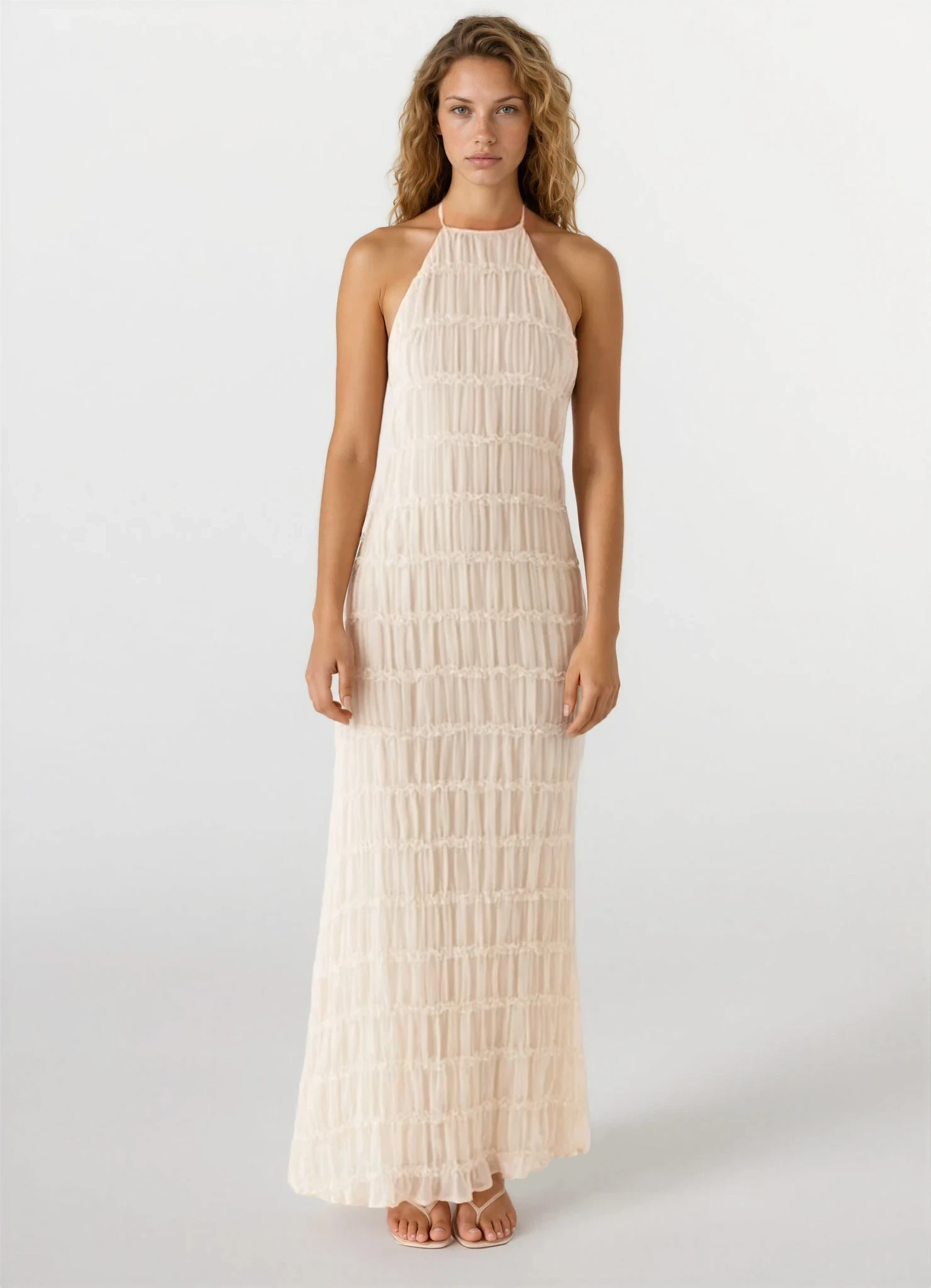 Women's Backless Sculpted Texture Maxi Summer Dress