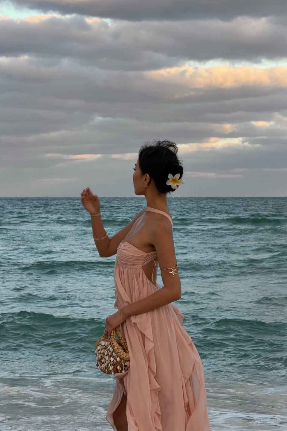 Women's Strapless Ruffled Maxi Wedding Guest Dress