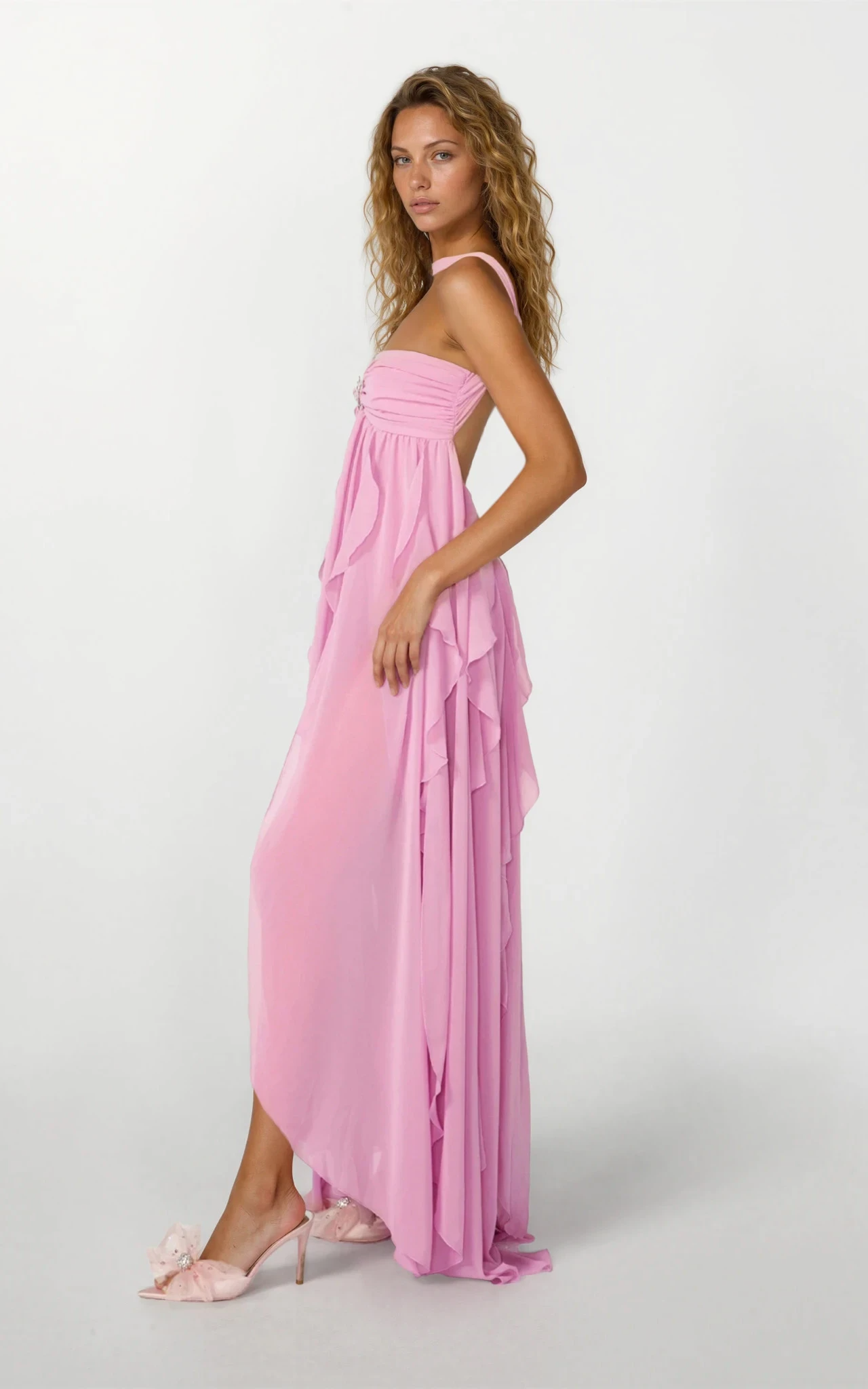 Women's Strapless Ruffled Maxi Wedding Guest Dress