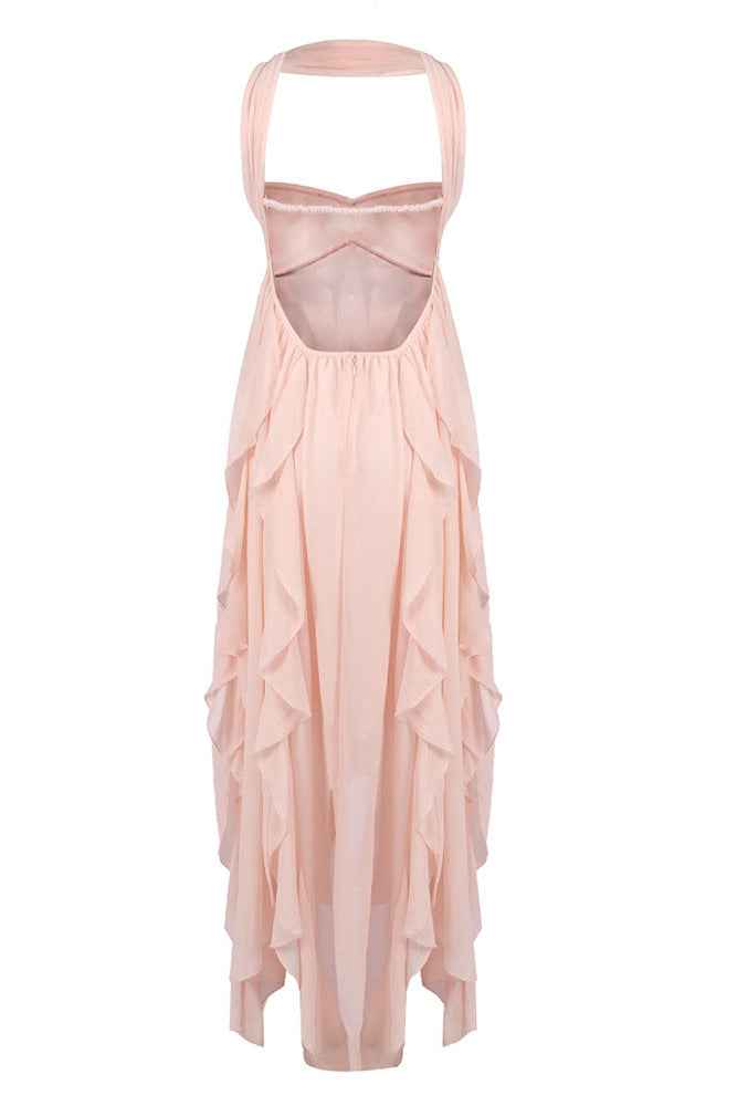 Women's Strapless Ruffled Maxi Wedding Guest Dress