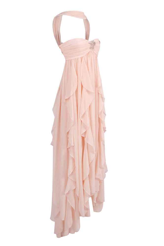 Women's Strapless Ruffled Maxi Wedding Guest Dress