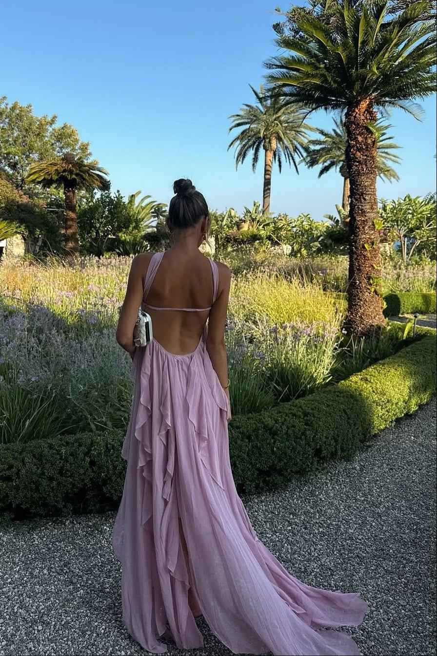 Women's Strapless Ruffled Maxi Wedding Guest Dress