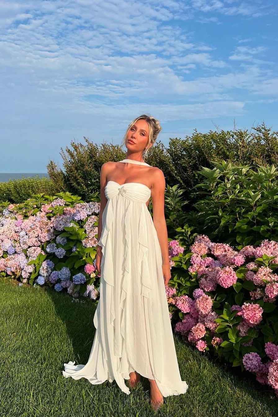 Women's Strapless Ruffled Maxi Wedding Guest Dress