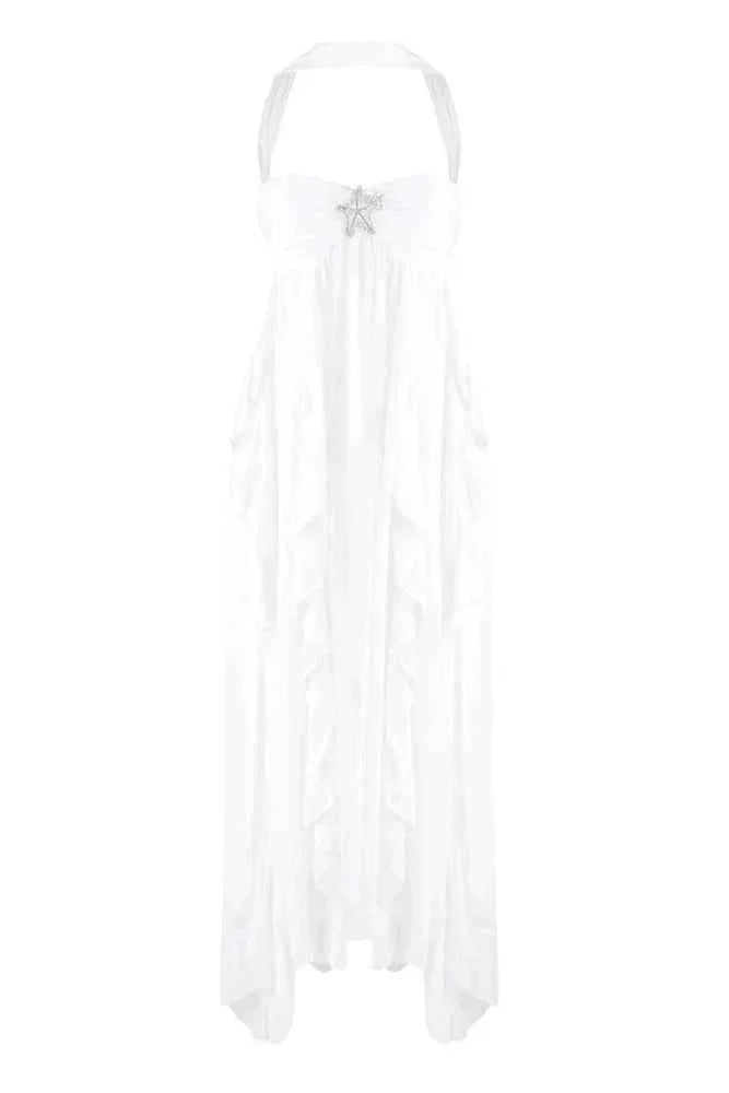 Women's Strapless Ruffled Maxi Wedding Guest Dress