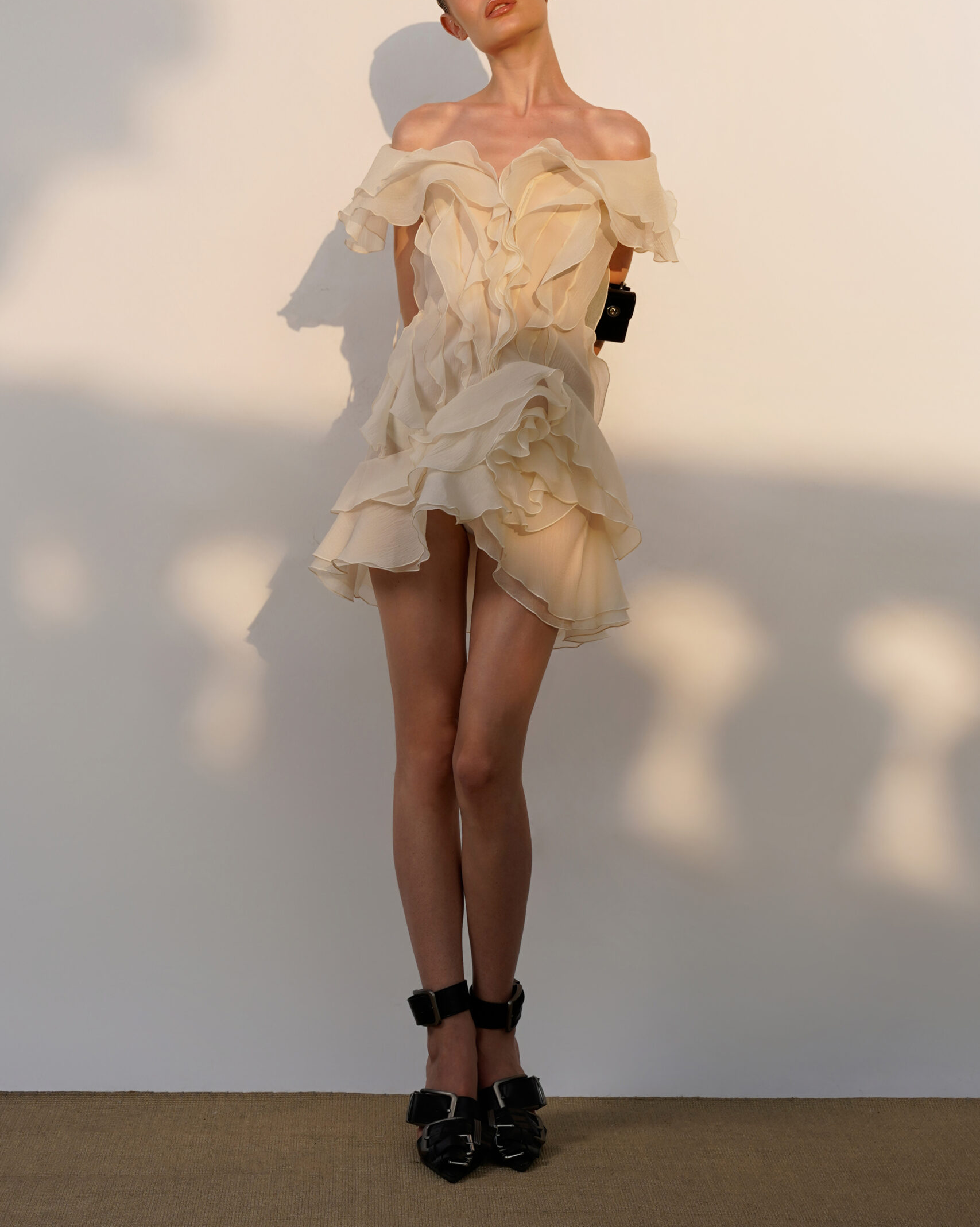 Women's V-Neck Off-Shoulder Ruffled Mini Summer Dress
