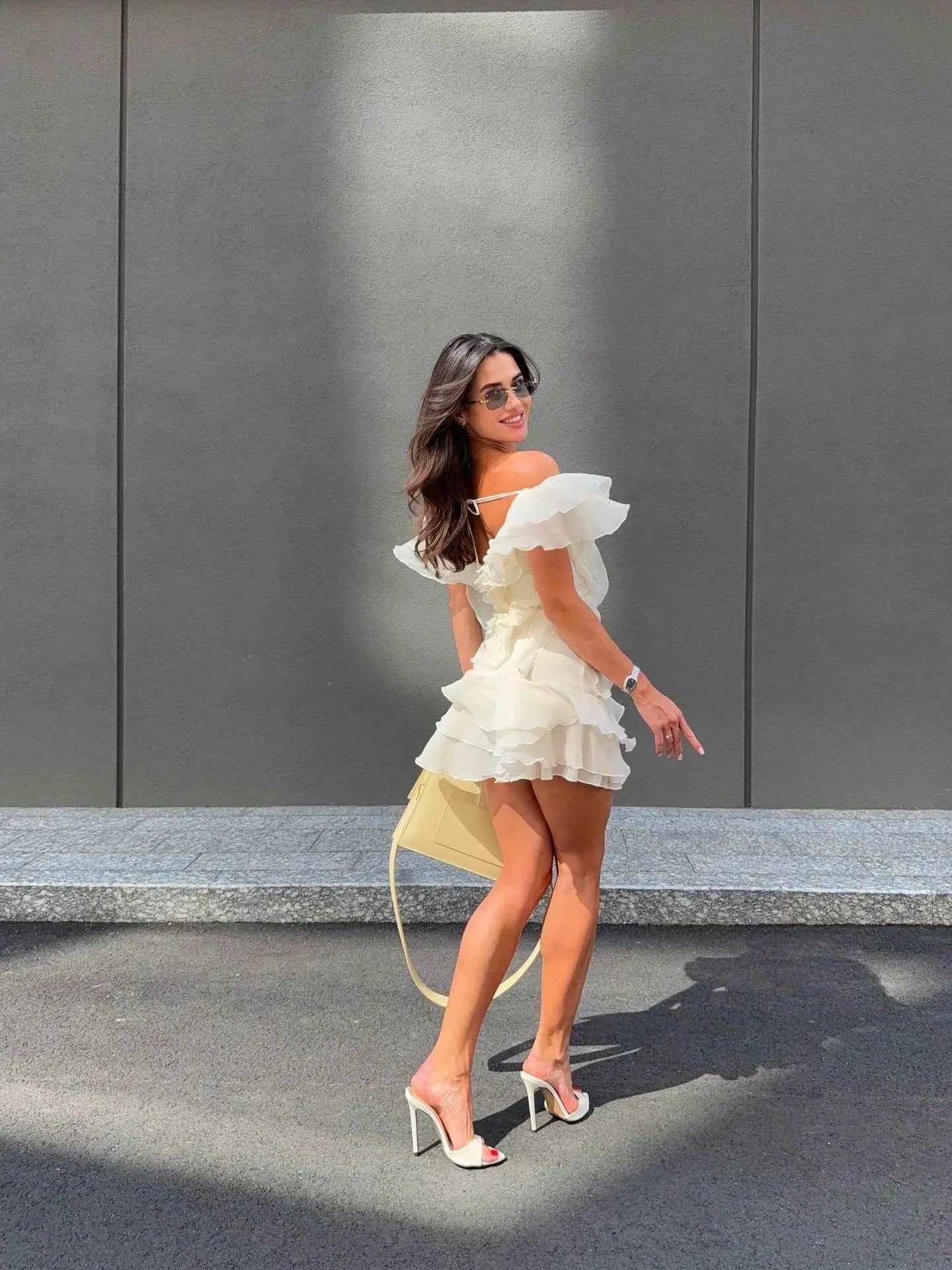 Women's V-Neck Off-Shoulder Ruffled Mini Summer Dress