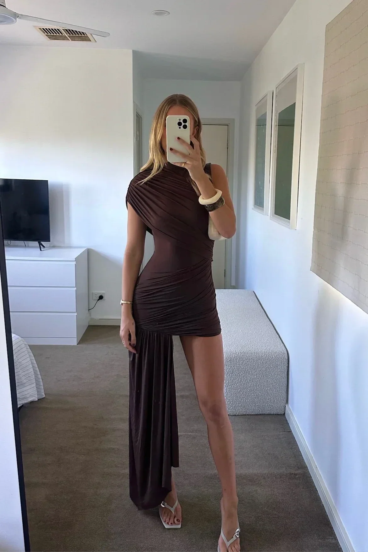 Women's High Neck Ruched Draped Mini Cocktail Dress