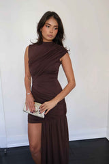 Women's High Neck Ruched Draped Mini Cocktail Dress