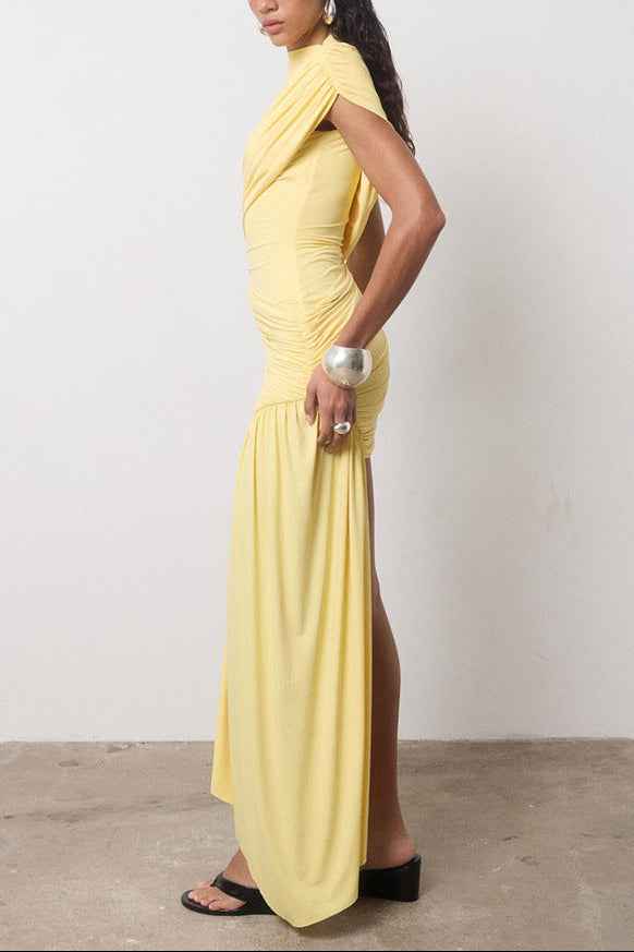 Women's High Neck Ruched Draped Mini Cocktail Dress
