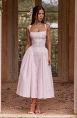 Women's Sleeveless Square-Neckline Gingham Midi Dress