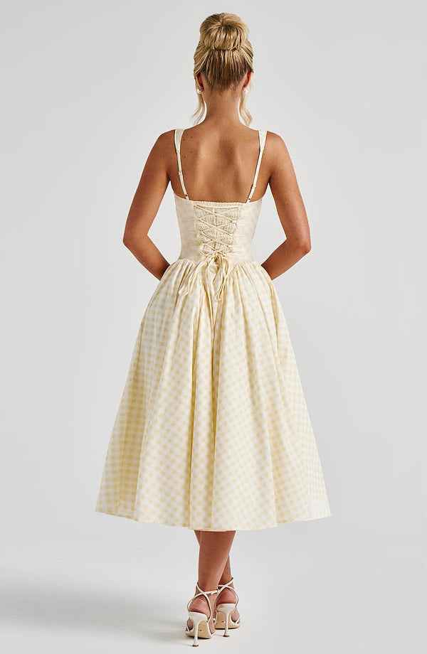 Women's Sleeveless Square-Neckline Gingham Midi Dress