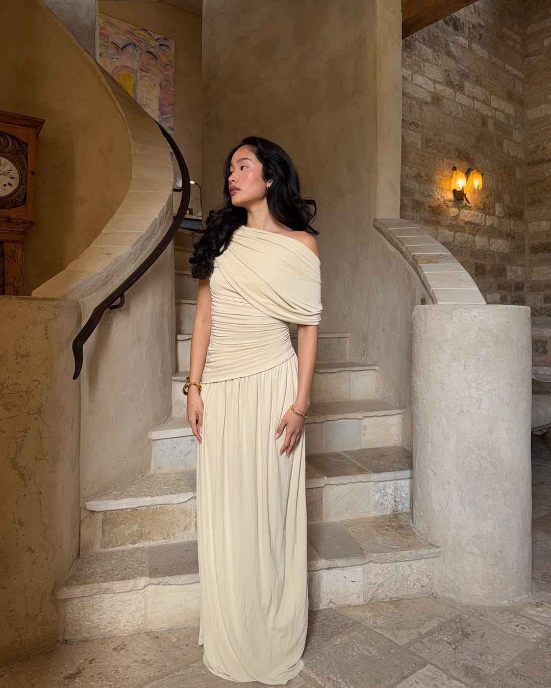 Women's Ruched Sheer Bodycon Maxi Wedding Guest Dress