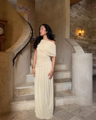 Women's Ruched Sheer Bodycon Maxi Wedding Guest Dress