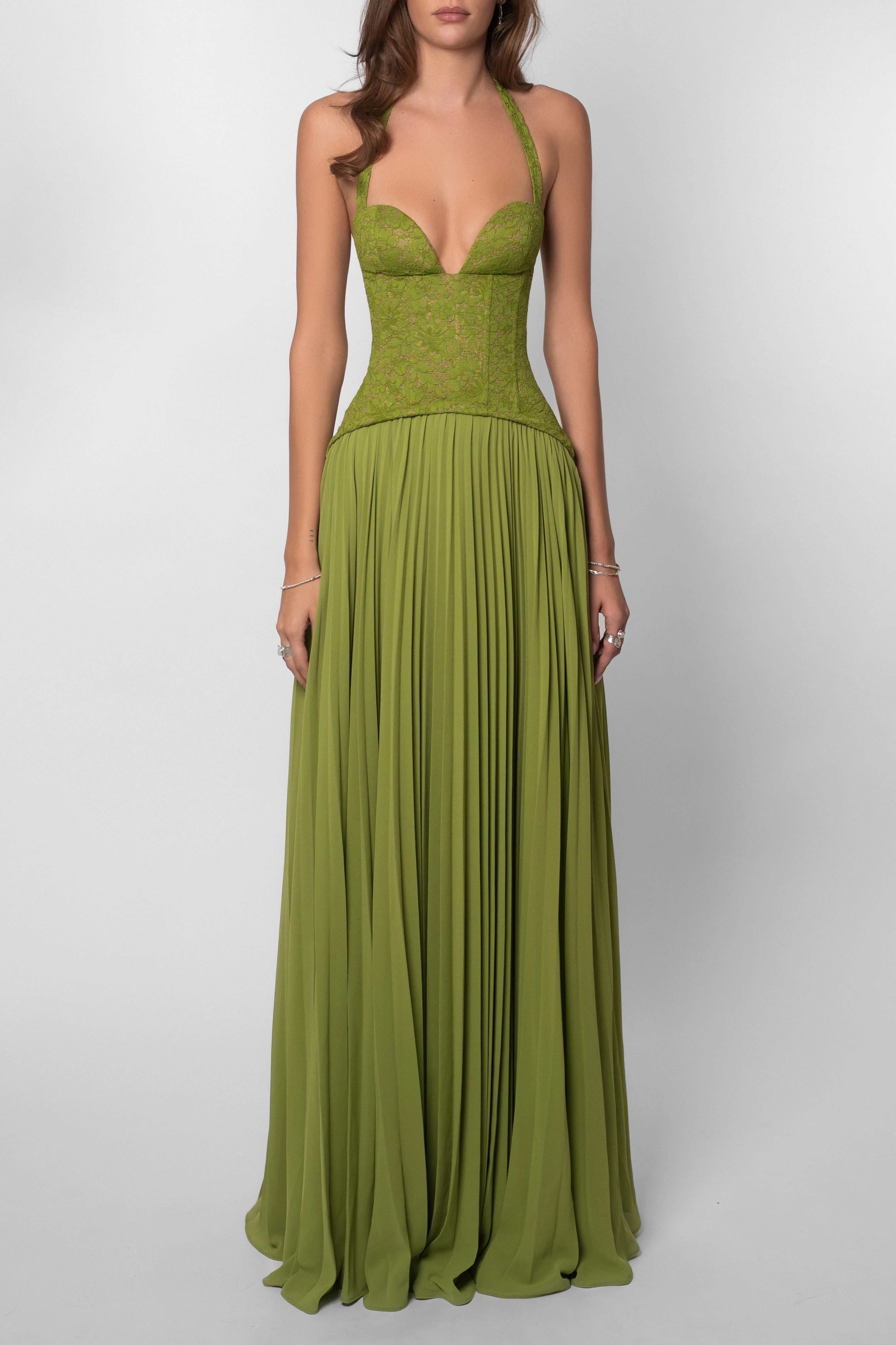 Women's Pleated Corset Maxi Wedding Guest Dress