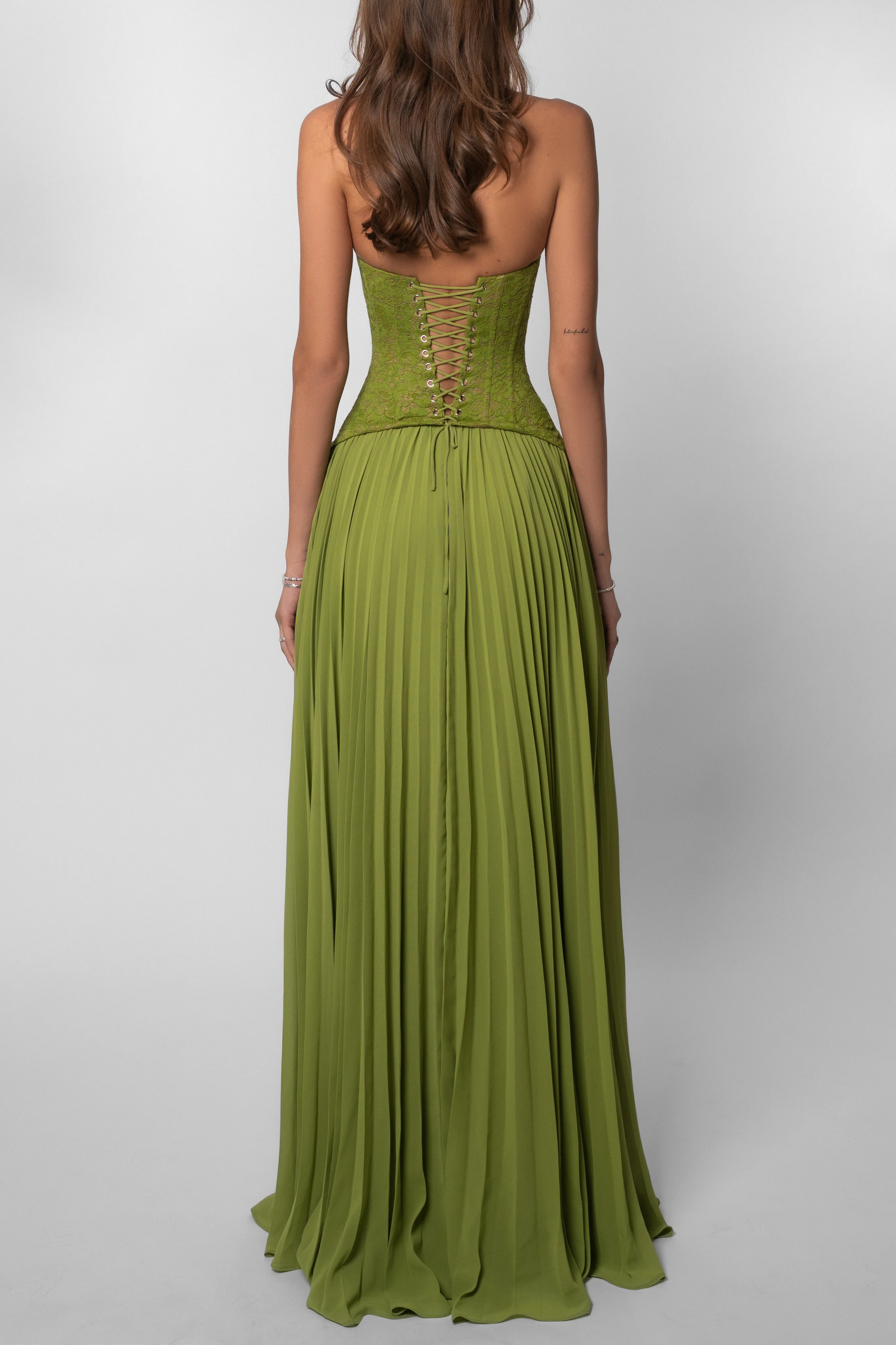 Women's Pleated Corset Maxi Wedding Guest Dress