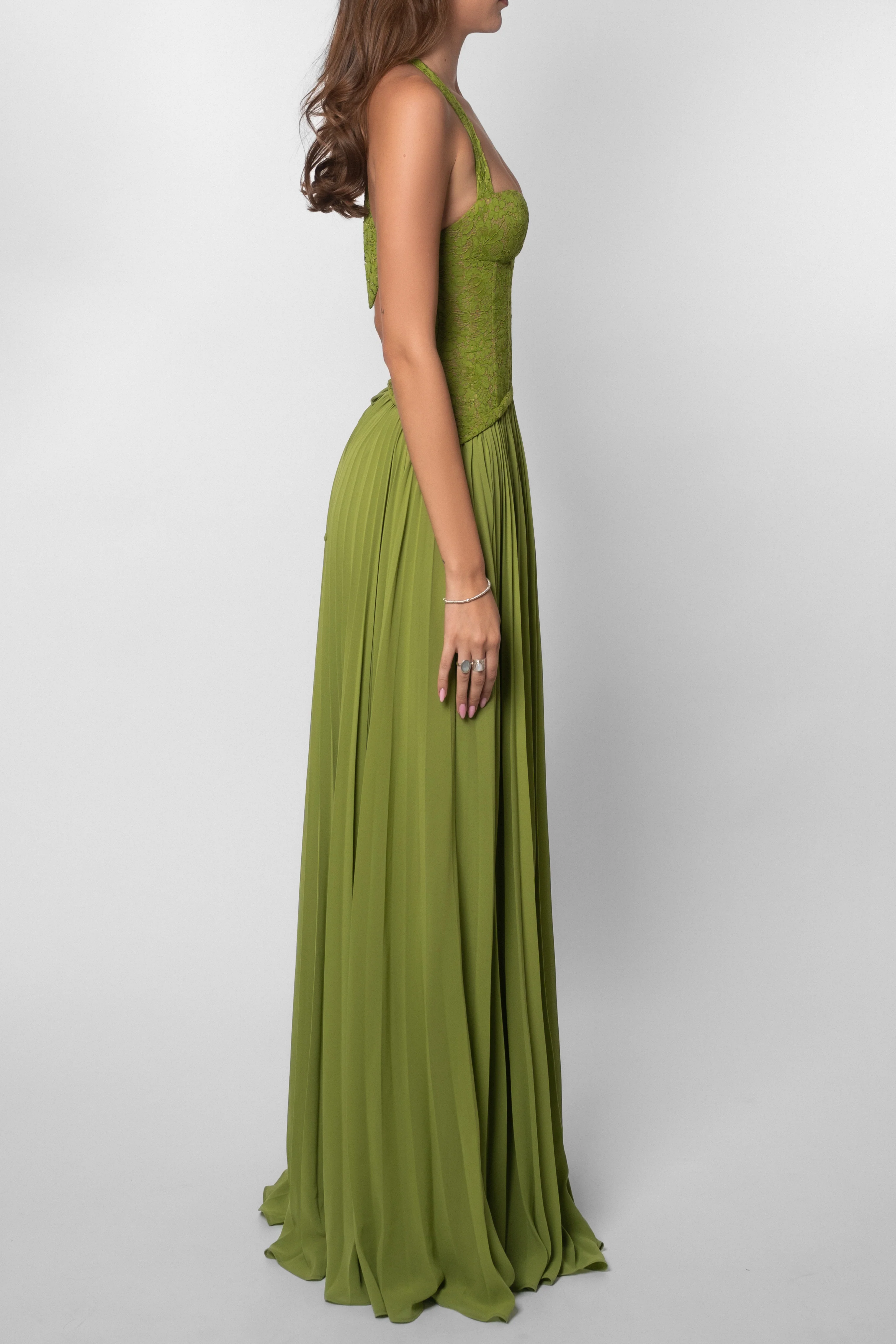 Women's Pleated Corset Maxi Wedding Guest Dress