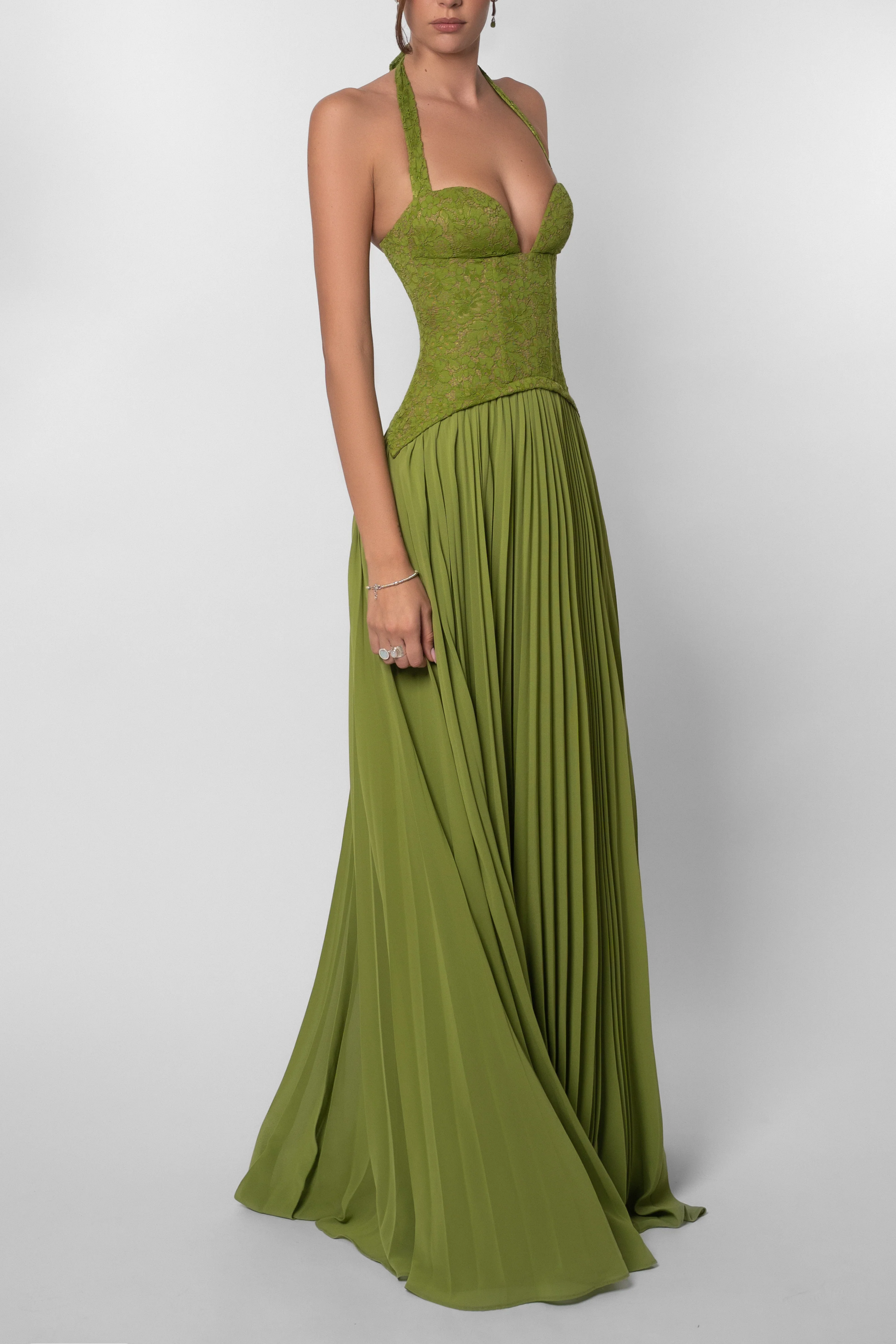 Women's Pleated Corset Maxi Wedding Guest Dress