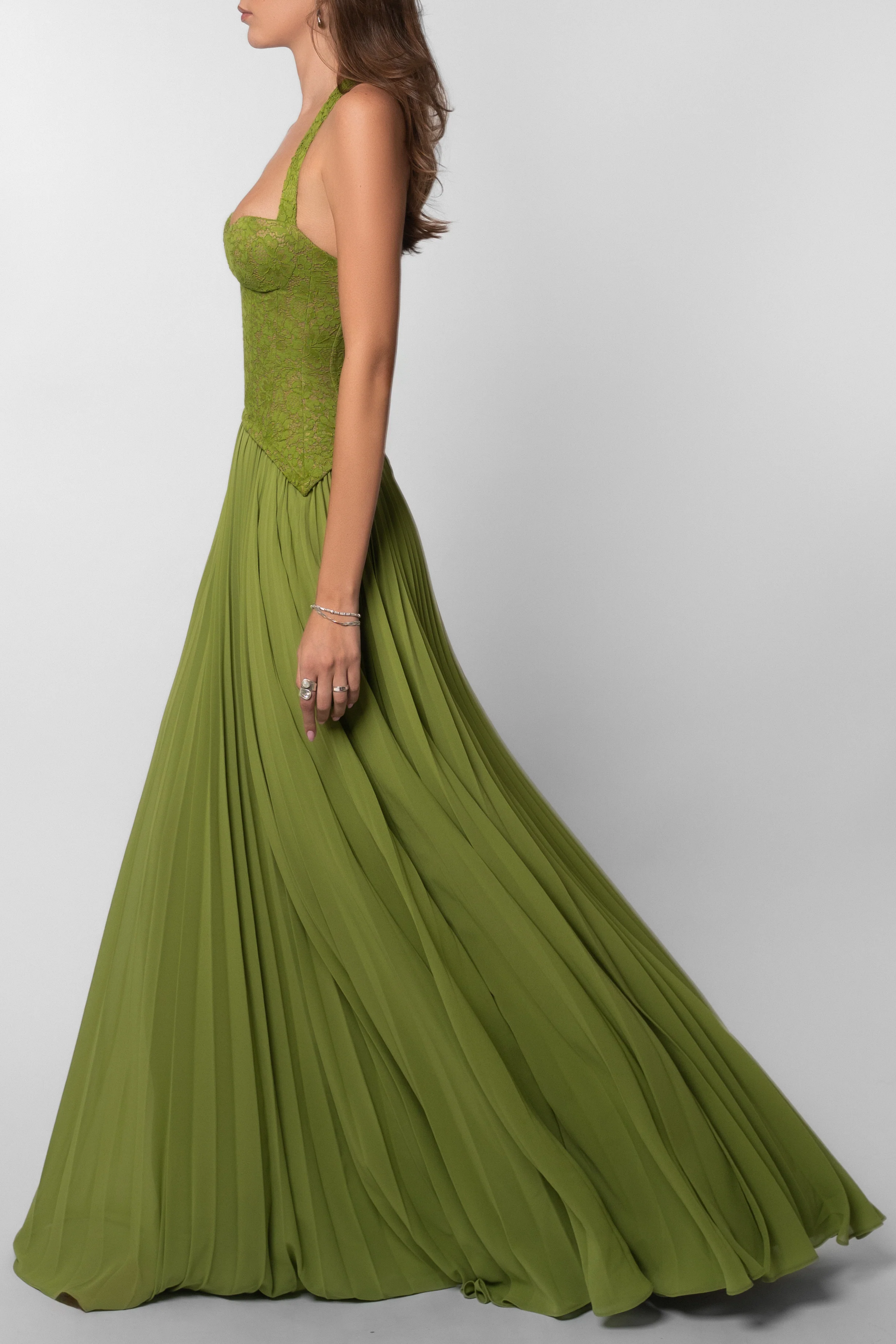 Women's Pleated Corset Maxi Wedding Guest Dress