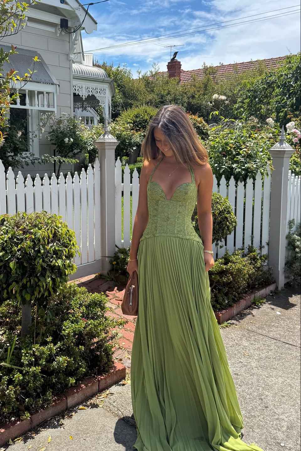Women's Pleated Corset Maxi Wedding Guest Dress