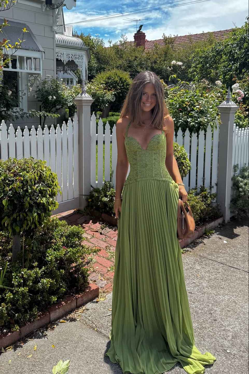 Women's Pleated Corset Maxi Wedding Guest Dress