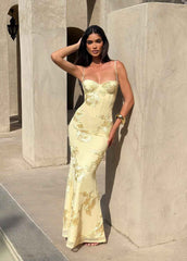 Women's Sleeveless Floral Embroidery Maxi Wedding Guest Dress