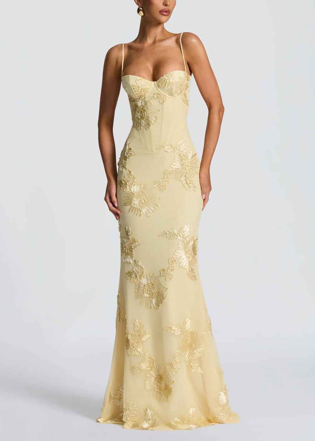 Women's Sleeveless Floral Embroidery Maxi Wedding Guest Dress