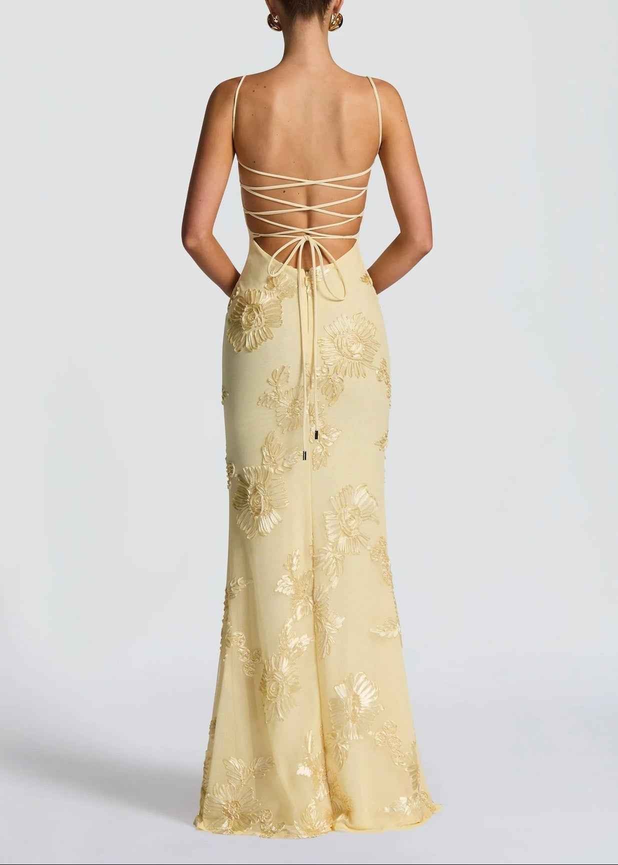 Women's Sleeveless Floral Embroidery Maxi Wedding Guest Dress
