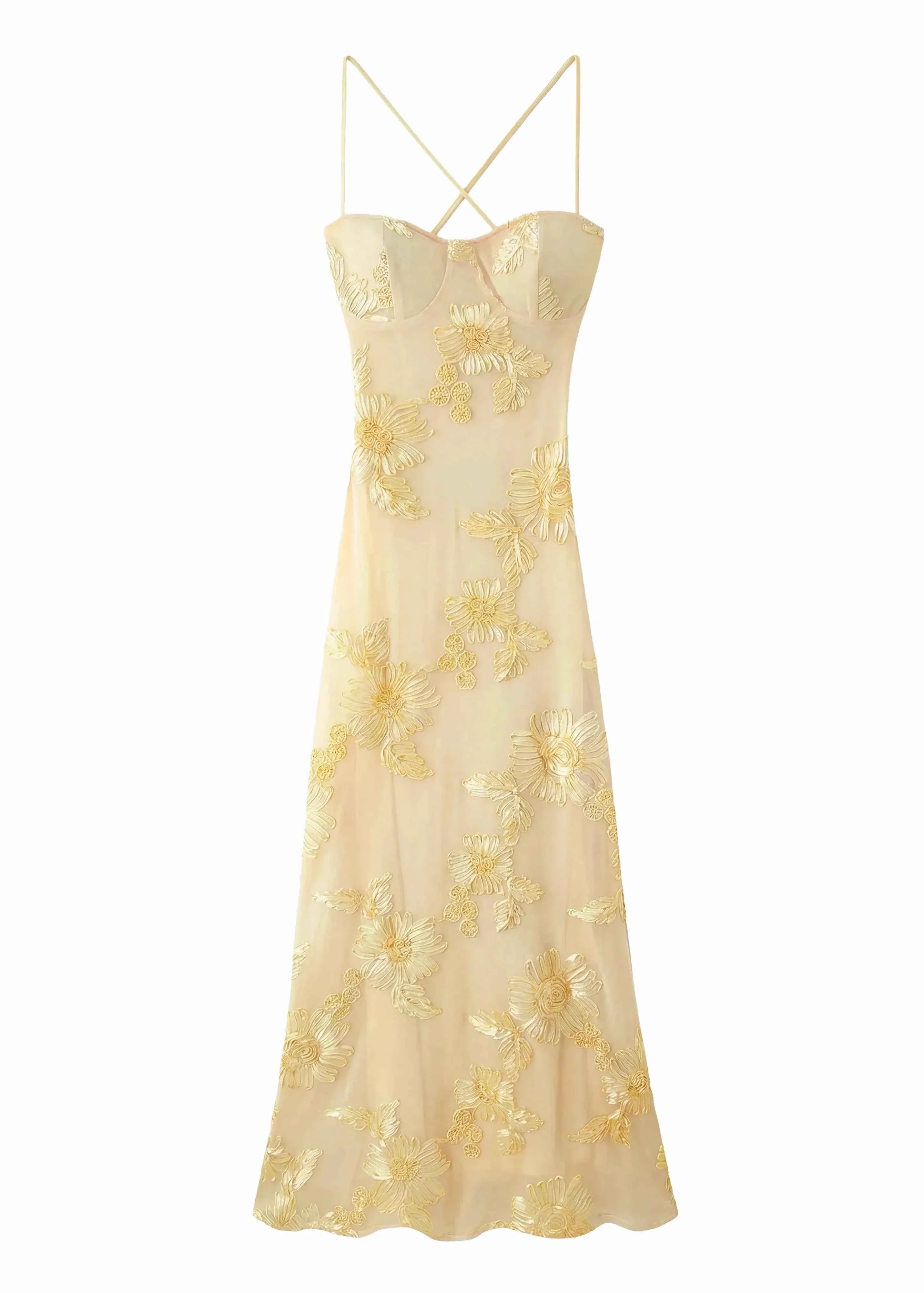 Women's Sleeveless Floral Embroidery Maxi Wedding Guest Dress