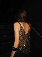 Women's Sleeveless Sequin Glitter Festival Party Top
