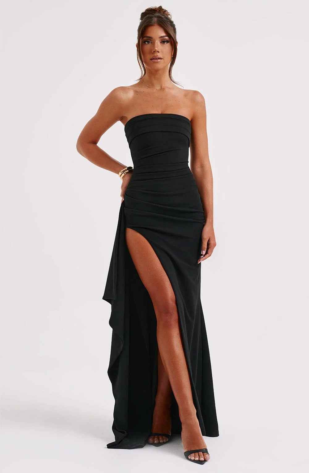 Women's Strapless Slit Maxi Prom Dress