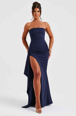 Women's Strapless Slit Maxi Prom Dress