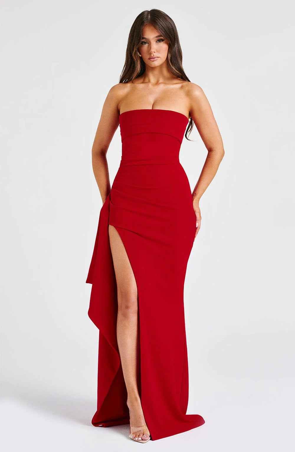 Women's Strapless Slit Maxi Prom Dress