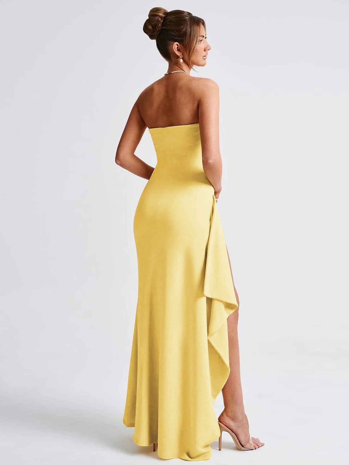 Women's Strapless Slit Maxi Prom Dress