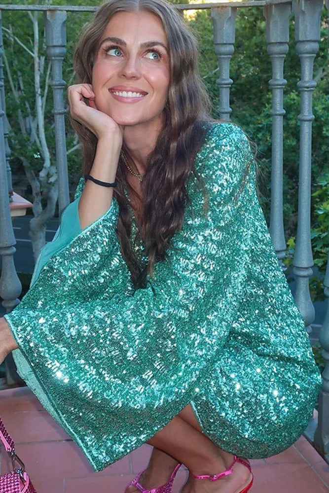 Women's Long Sleeve Sequin Mini Summer Dress