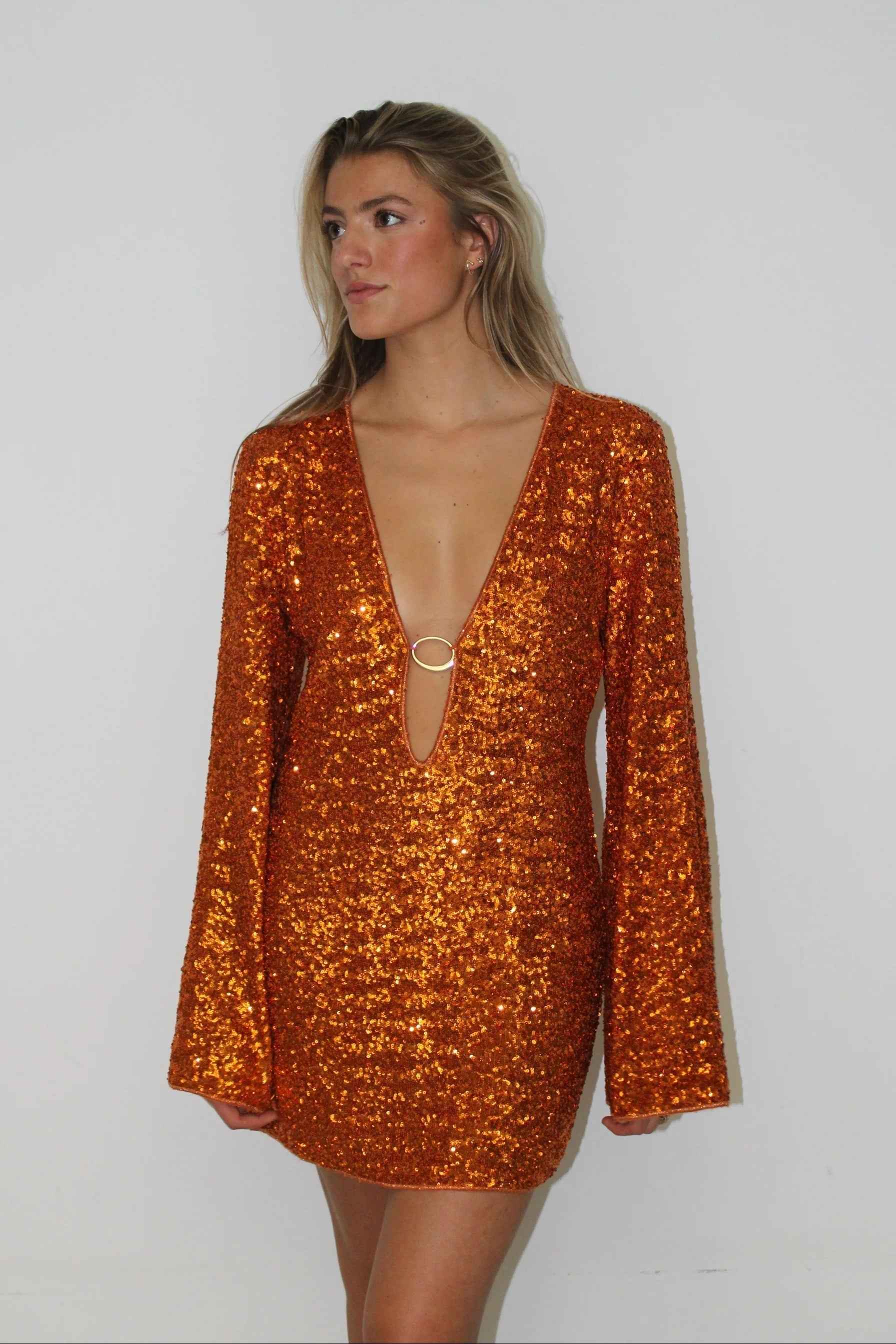 Women's Long Sleeve Sequin Mini Summer Dress