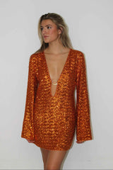 Women's Long Sleeve Sequin Mini Summer Dress