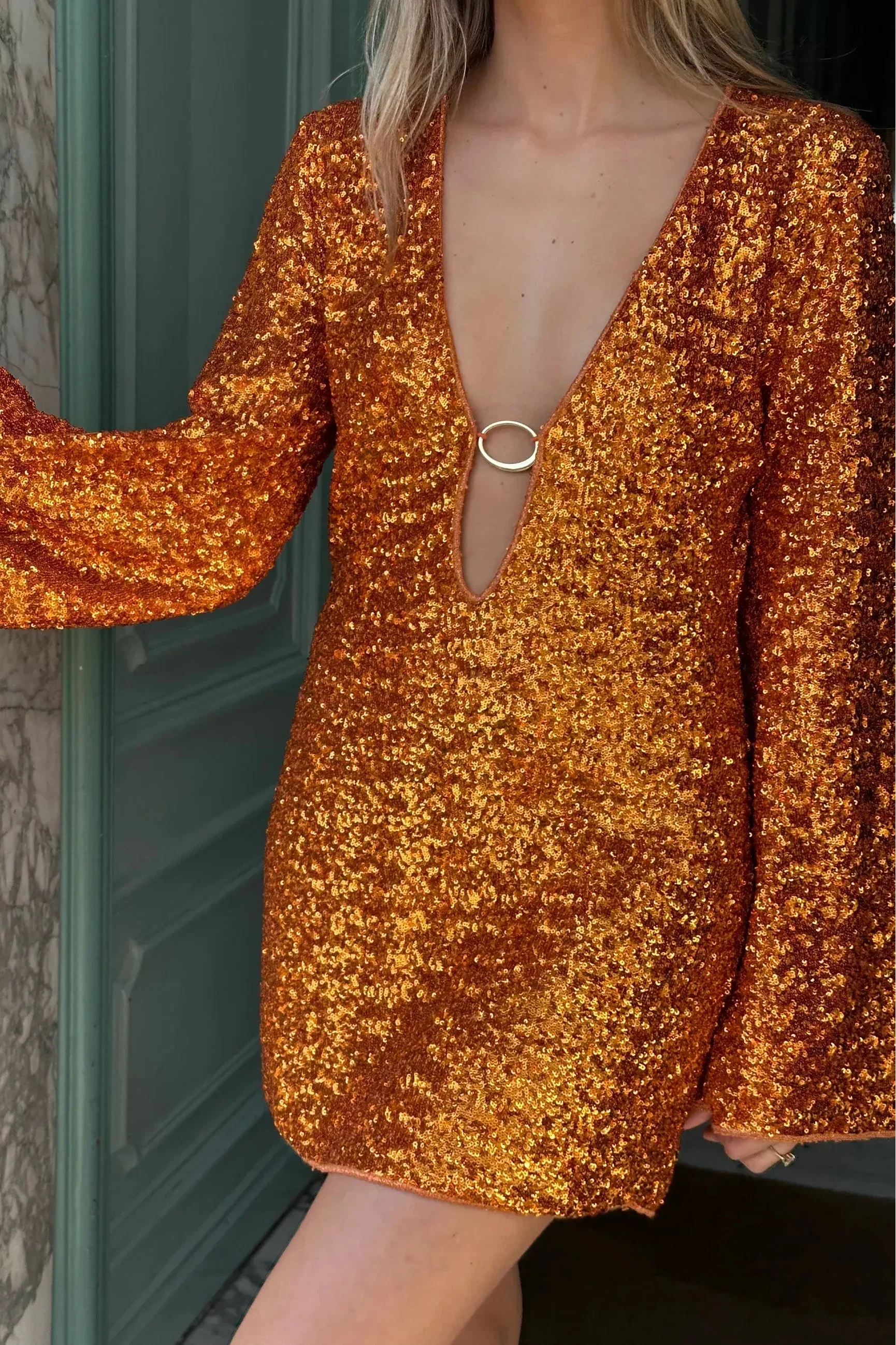 Women's Long Sleeve Sequin Mini Summer Dress