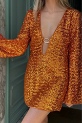 Women's Long Sleeve Sequin Mini Summer Dress