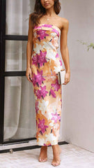 Women's Floral Strapless Maxi Wedding Guest Dress