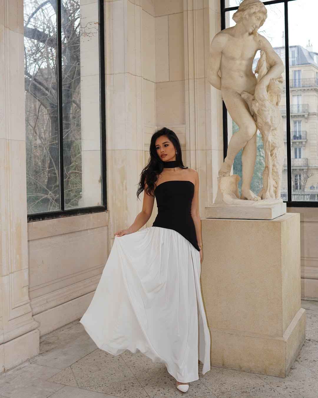 Women's Strapless Maxi Wedding Guest Dress with Scarf