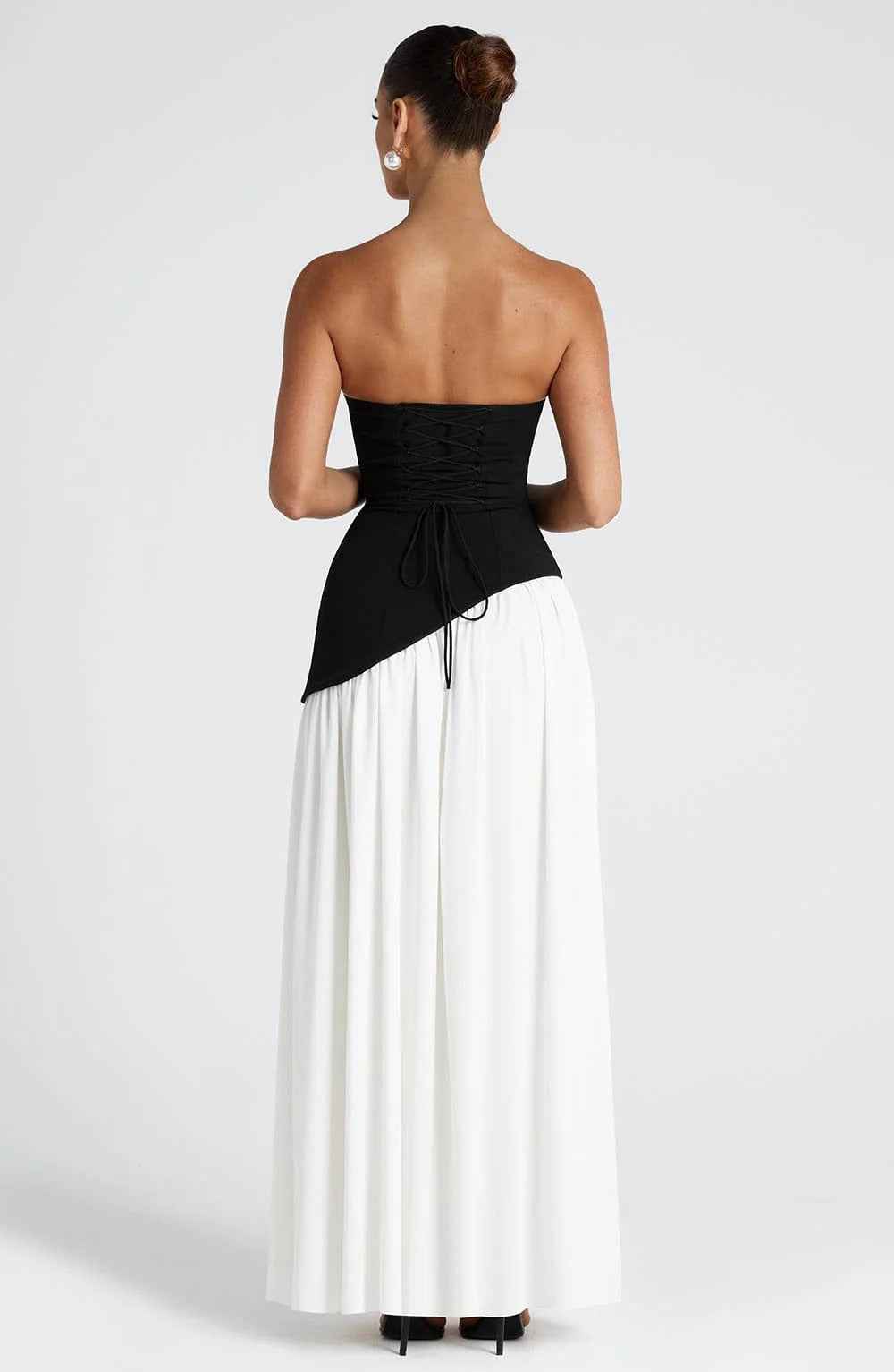 Women's Strapless Maxi Wedding Guest Dress with Scarf