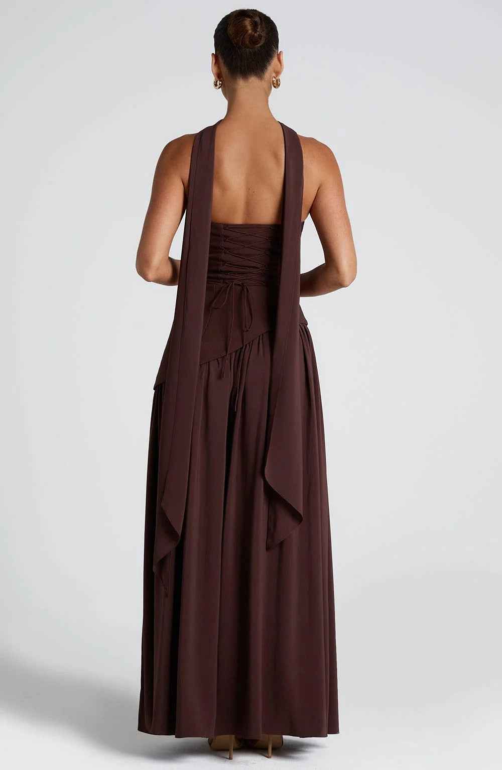 Women's Strapless Maxi Wedding Guest Dress with Scarf