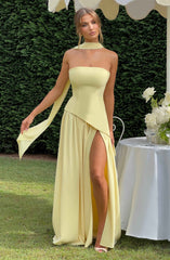 Women's Strapless Maxi Wedding Guest Dress with Scarf