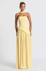 Women's Strapless Maxi Wedding Guest Dress with Scarf