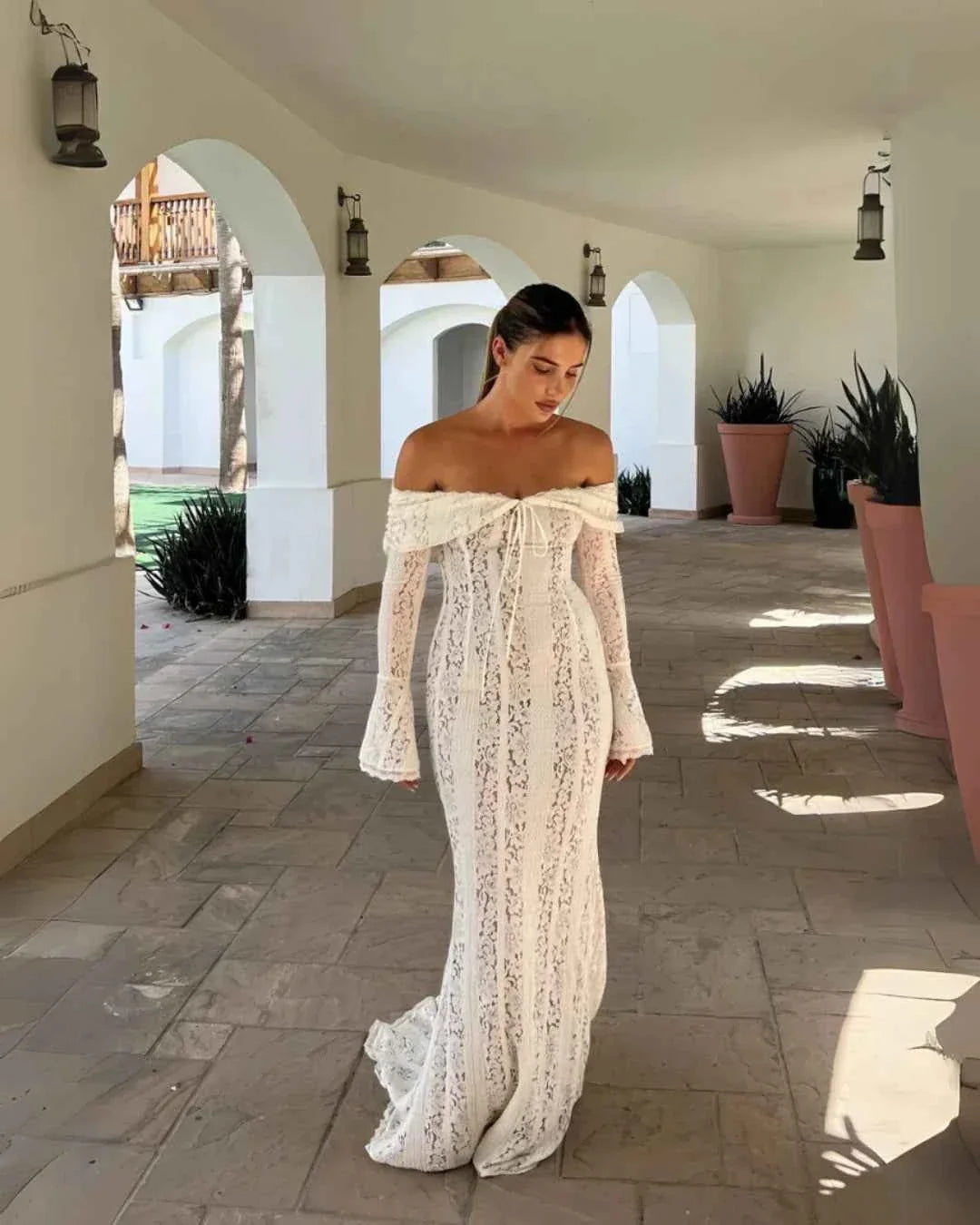 Women's Lace Off-Shoulder Maxi Summer Dress