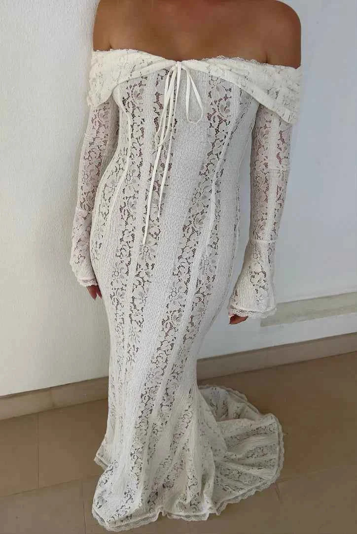 Women's Lace Off-Shoulder Maxi Summer Dress