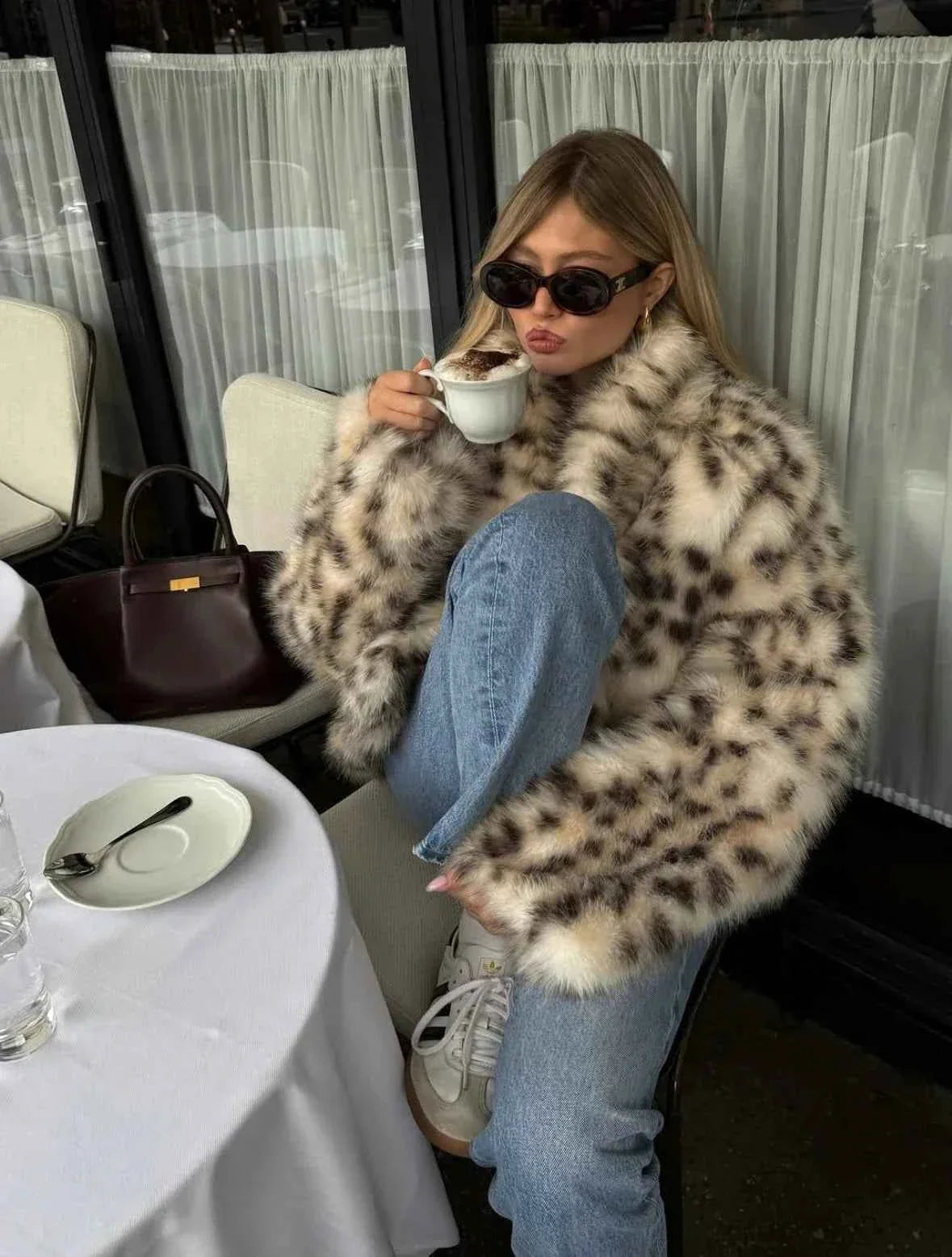 Women's Oversized Faux Fur Leopard Coat
