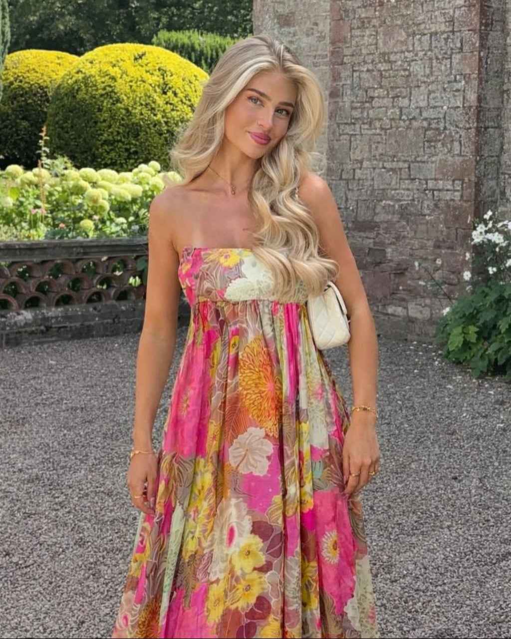 Women's Floral Strapless Maxi Summer Wedding Guest Dress