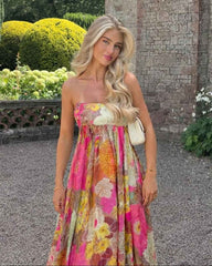 Women's Floral Strapless Maxi Summer Wedding Guest Dress